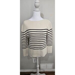 ATM Wool Blend Pullover Sweater Women's Size Small Striped Preppy Black  Cream